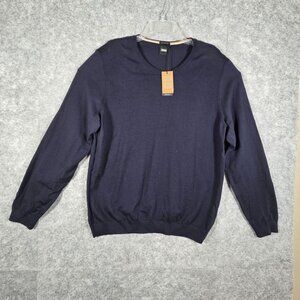 Hugo Boss NWT Women's BOSS Leno Crewneck Virgin Wool Lightweight Sweater Blue 3X
